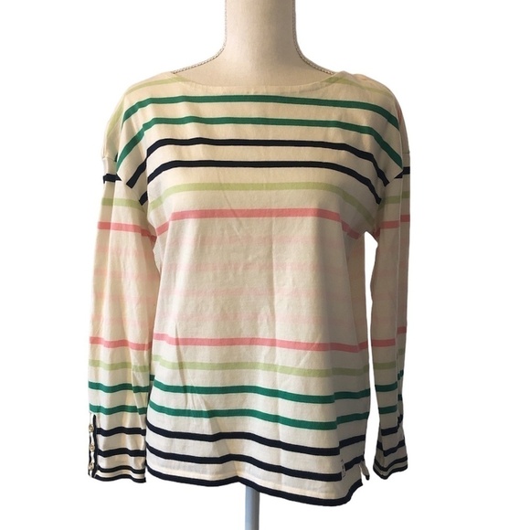 TALBOTS Blouse Women's Size Medium Petite Pink Green 100% Cotton Stripes - Picture 1 of 11